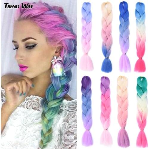 Trend Way 24Inch Synthetic Long Jumbo Crochet Braiding Hair ombre Hair For Woman Colorful Braids 100g Rainbow Hair Gray Green