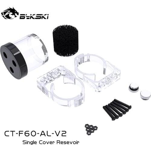 Bykski 60mm Cylinder Reservoirs, Black Aluminum Alloy Single Cover Acrylic Body Water Tank, For PC Water Cooling, 60/100/150/200