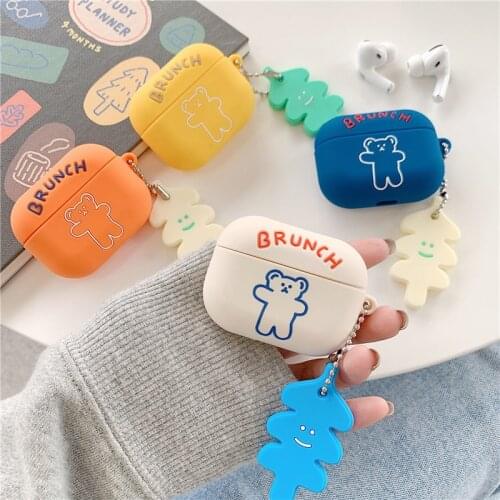 For AirPods Pro Case Air Pods 1/2 Cute Korean Bear Key Chain Cartoon Silicon Keyring Headphone Cover AirPods Pro 3 Earphone Case