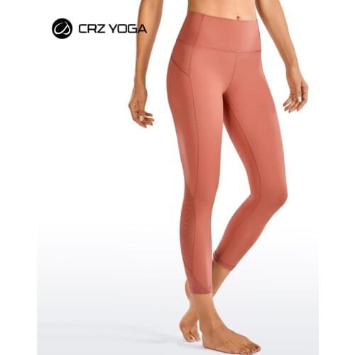 CRZ YOGA Womens Yoga Capris High Waisted Mesh Legs Workout Leggings with Pocket Naked Feeling-21 Inches