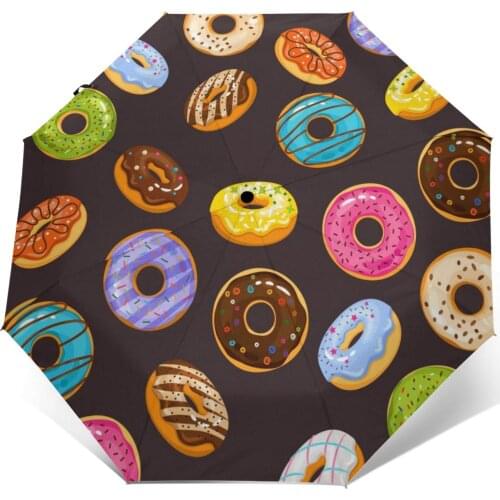 Colorful Glaze And Sprinkles Donuts Windproof Automatic Folding Inverted Umbrella Portable Paraguas for Man Woman