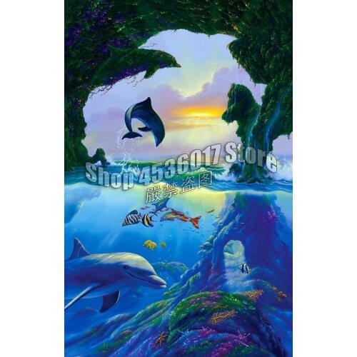 Diy Diamond Painting 7 dolphins Ocean Animals Diamond Mosaic 5D Sets Embroidery Needlework Handmade Crafts Home Decoration Full