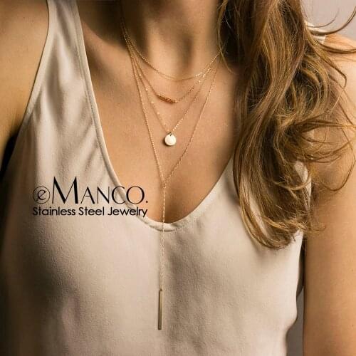 E-Manco multi layered choker necklace for women stainless steel necklace women statement pendant necklace jewelry 4 pcs