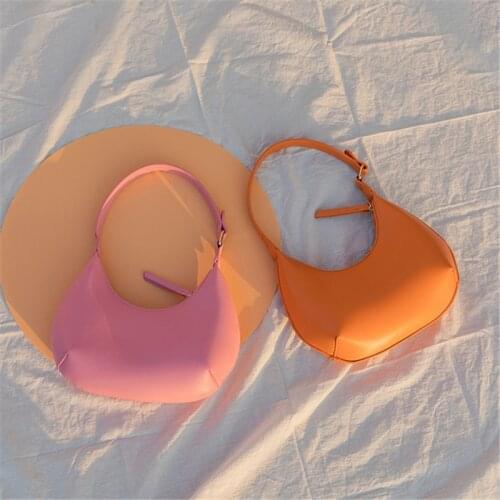 FIRMRANCH Womans Stylish Solid Color Half Moon Design Sweet Macaron High Quality Daily Date Casual Shoulder Orange Armpit Bag