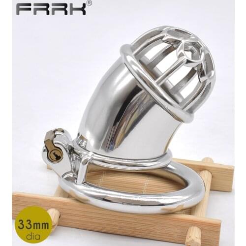 FRRK Male Chastity Device for Men Metal Tube Cock Sleeve Tease Steel BDSM Sex Toys Female Led Relationship Bondage Belt