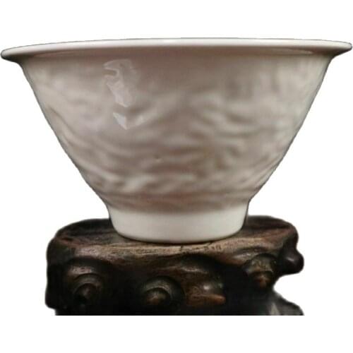 China Old Porcelain White Glaze Hidden Blue And White Dragon Pattern Bucket Bowl