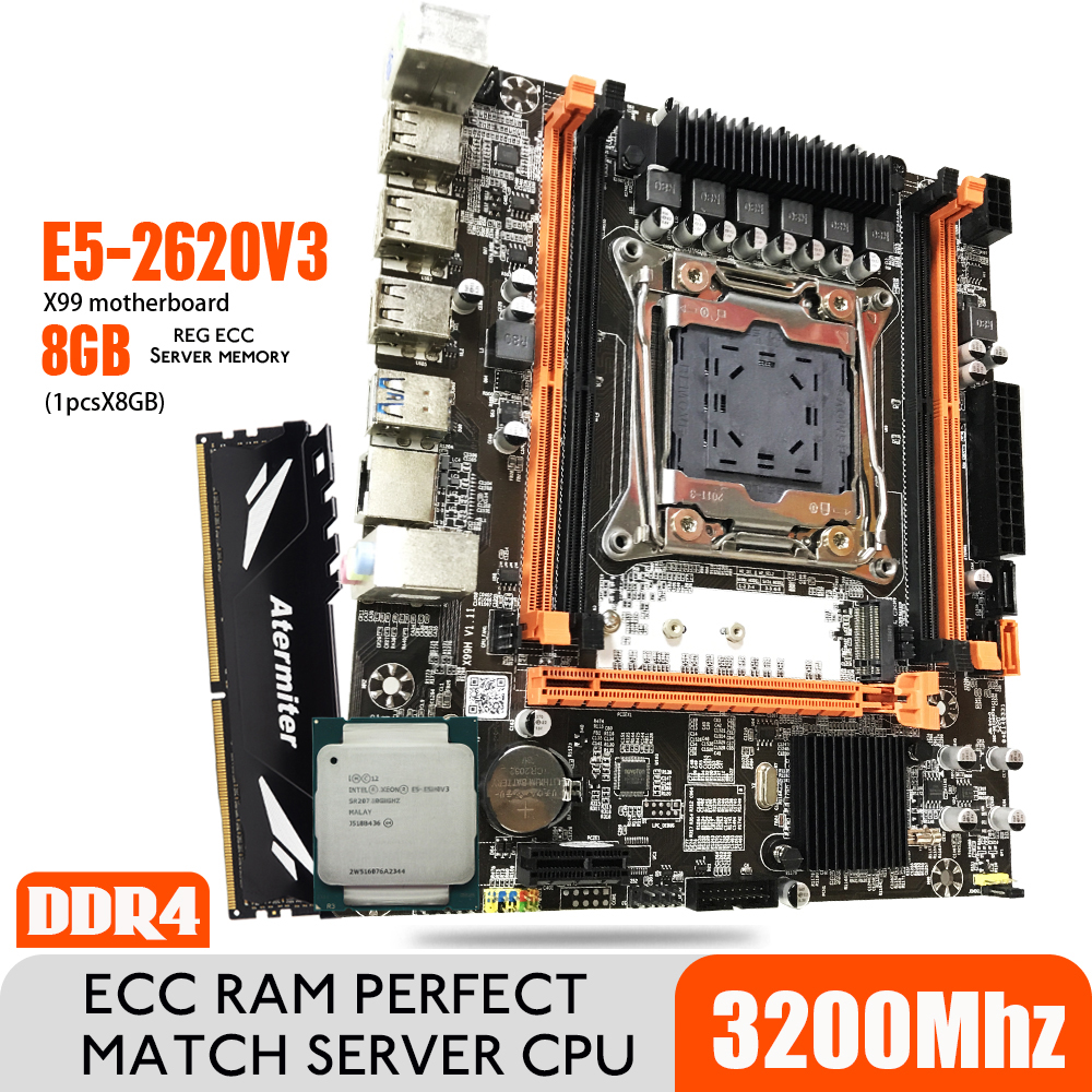 Atermiter X99 DDR4 Motherboard Set With Xeon E5 2620 V3 LGA2011-3 CPU 2 * 4GB = 8GB PC4 2666MHz DDR4 Memory REG ECC RAM