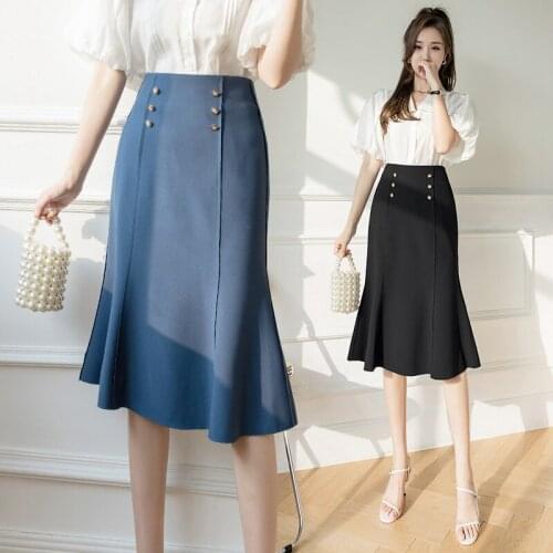 Korean OL Midi Trumpet Skirt 2021 Spring & Autumn New Hong Kong Women Fashion Fishtail A-line Skirt Office Lady BSQ517