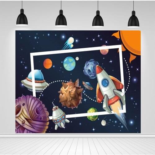 Scopiso Universe Planet Spacecraft Baby Boy Birthday Party Backdrop Vinyl Photography Background For Photo Studio Photophone