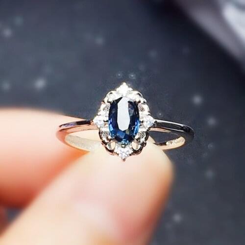 Natural real sapphire small ring 925 sterling silver 4*6mm 0.6ct gemstone Per jewelry Fine jewelry X215128