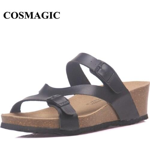 COSMAGIC Fashion Women Wedge Cork Slipper 2020 New Summer Beach Outside Buckle Trifle Platform Med Heel Slide Shoe