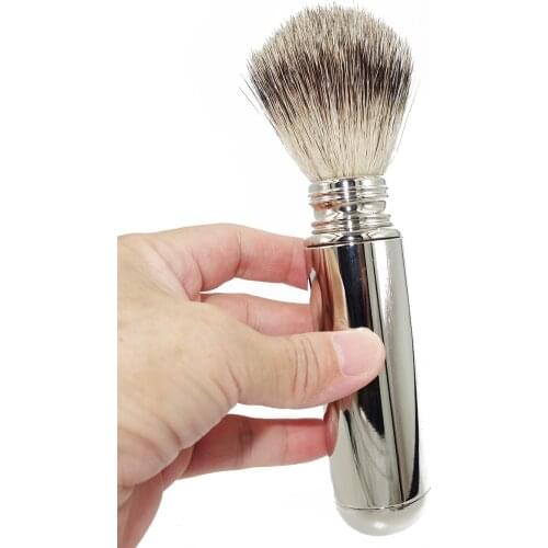 WLONG Mens Shaving Lather Brush Pure Silver Tip Honey Badger Hair Bristle Stainless Steel Tube Holder for Travel Gift Set