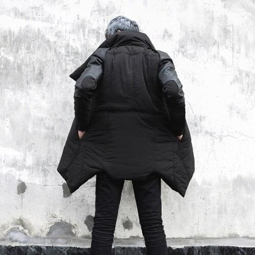 High quality men winter long jacket personality leather patchwork coat mens nightclub singer stage costume boys padded parka