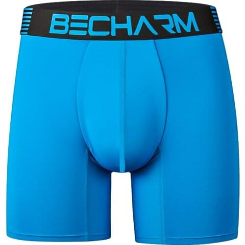 Becharm Mens Boxer Panties Shorts Blue Male Briefs Set Nylon Gay Sexy Underwear Long Sports Man Boxers Clothing Loose Large Hot