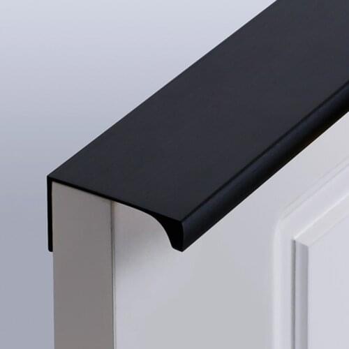 KK&FING Aluminum Alloy Invisible Handle Black Kitchen Cabinet Door Handles Wardrobe Cupboard Door Knob Furniture Handle Hardware