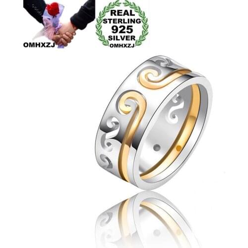 OMHXZJ Wholesale European Fashion Woman Man Party Wedding Gift Lovers 925 Sterling Silver 18KT Yellow Gold Rose Gold Ring RR353