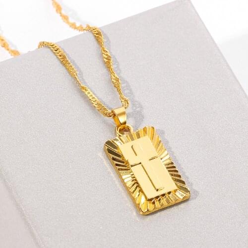 Jesus Christianity Cross Dog Tag Necklace Gold Color Fashion Gift For Women Man Charm Collar Gift Jewelry Religion Chain