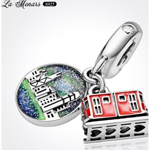 La Menars New Peak Tram Dangle Fit Original Pandora Charm Bracelet Genuine 925 Sterling Silver For Women Jewelry DIY Making