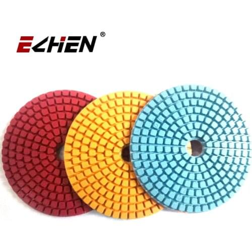 ECHEN Resin Flexible Diamond Wet Polishing Pads For Granite Marble Quartz Sanding Disc Velcro Backed Countertops Polishing Discs
