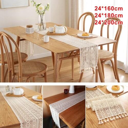 Dropshipping Crochet Lace Boho Table Runner Macrame Table Runner with Tassels for Cafe Home Wedding Party Kitchen Table Decor