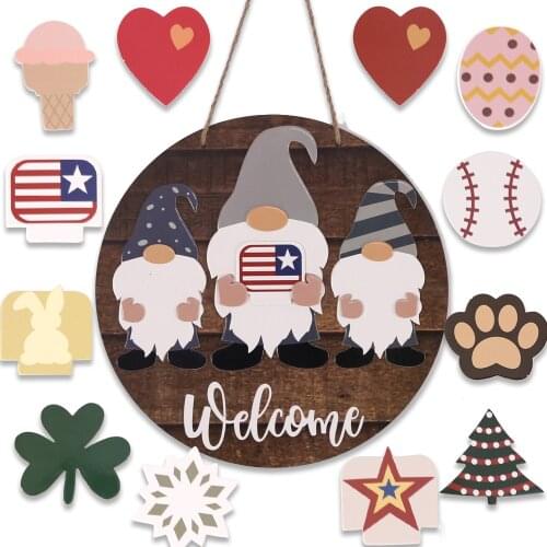 Christmas Halloween Welcome Sign Wooden Listing Diy Decorations Indoor Accessories Round Front Door Hanger Sign