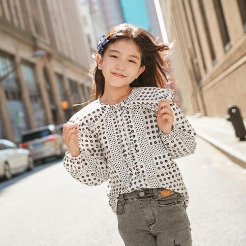 Girls Flower Print Shirt 810 years Girl Long Sleeve Turn Down Collar Fashion Teen Girls Tops 2021 New Fall
