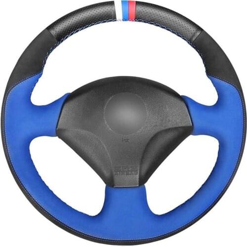 Hand Sew Black Genuine Leather Blue Suede Steering Wheel Cover for Honda S2000 2000-2008 Civic Si 2002-2004 Acura RSX