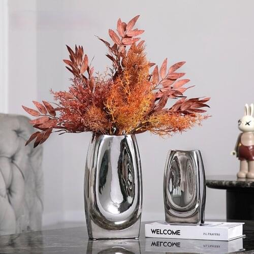 European-style Silver Hydroponic Vase Decoration Living Room Wine Cabinet Home Flower Arrangement Ceramic Vase Table Decoration