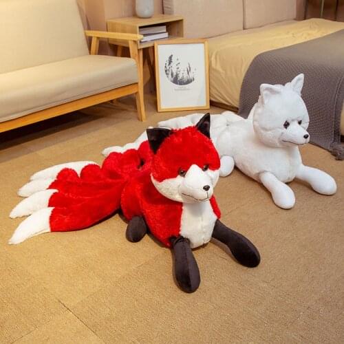 Cute Soft White Red Nine Tails Fox Plush Toys Stuffed Animal Nine-Tailed Fox Kyuubi Kitsune Dolls Creative Gifts for Girls Kids
