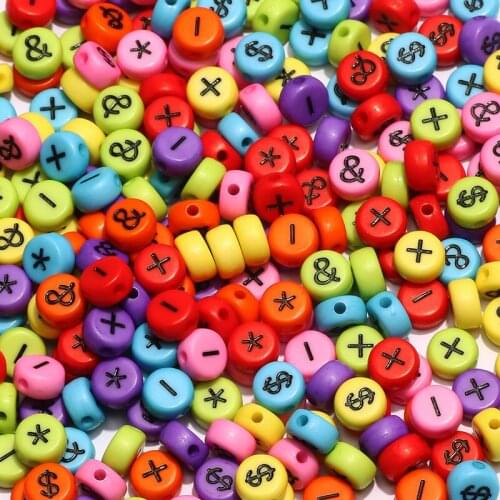 Mixed Color Letter Acrylic Beads Round Flat Symbol Loose Spacer Beads For Jewelry Making Handmade Diy Bracelet Necklace