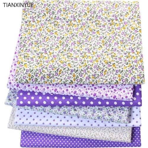 TIANXINYUE 7 pcs/lot Purple color fabric 100% Cotton Fabric for Sewing Patchwork Kids Bags Baby toy DIY Fabric