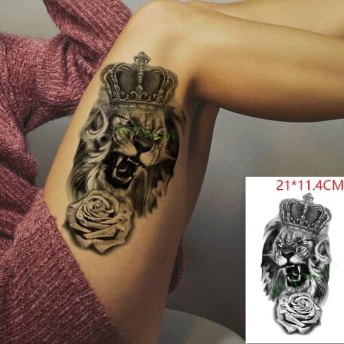 Waterproof Temporary Tattoo Stickers Lion Crown Rose Flower Arm Leg Back Fake Tatto Flash Tatoo Body Art for Women Men