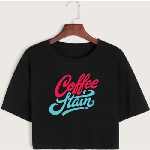 Coffee Lover Womens Crop Shirt Cropped T-Shirt Crop Top Tee Summer Short Sleeve Cotton Tops Female Girls Graphic T-Shirts