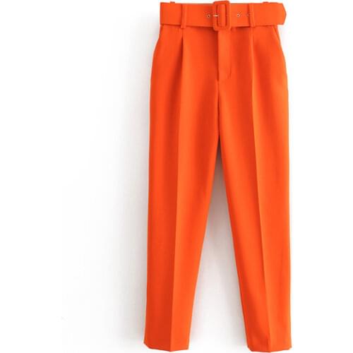 Dave&Di england style simple multicolor sashes high waist regular pants women pantalones mujer pantalon femme trousers women