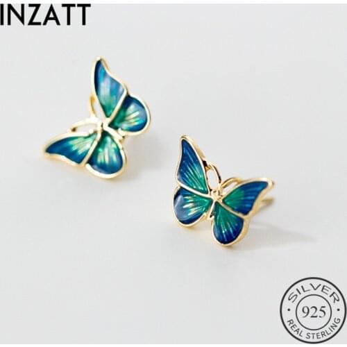 INZATT Real 925 Sterling Silver Beautiful butterfly Stud Earrings For Charm Women Birthday Party Fine Jewelry Trendy Accessories