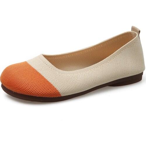 Women Spring Autumn 2021 Flats Shoes Women New Casual Shallow Mixed Colors Round Toe Knitted Breathable Woven Soft Cute Shoes