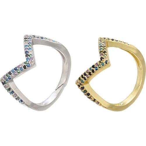 ZHUKOU 20x21mm Brass Zirconia Simple crystal V shape Finger Rings for Women Wedding Anniversary Birthday presents model:VJ10