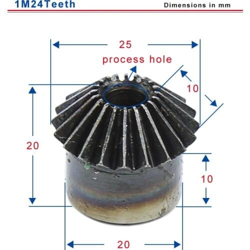 1M24 teeth bevel gear outer diameter 25 mm total height 20mm process hole low carbon steel material gear