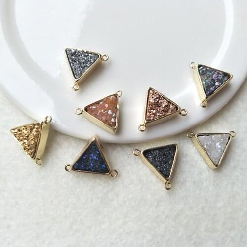 10pcs Gold color triangle stone Druzy Geode Pendant Connector Double Bail DIY Making Bracelet necklace Jewelry CT141