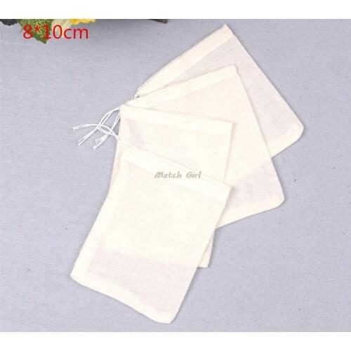 10pcs/lot 8x10cm 60 density hand made cotton drawstring filter bag Tea Pollen Storage bags