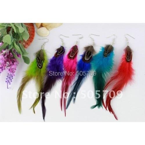 24Pairs Mixed Colours Fashion Natural Tail Feather Earrings #21015