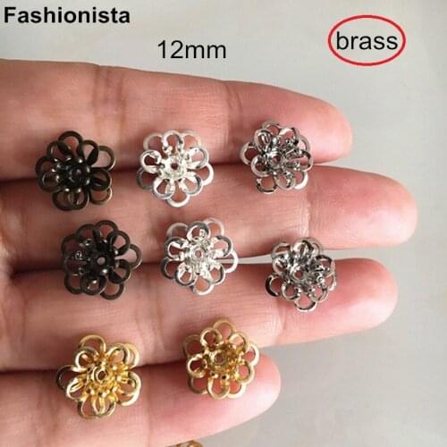 30 pcs - 12mm 3 layer Small Bead Caps,Made of Brass,Brass Findings For DIY Earrings,Charms,Hair Accessories