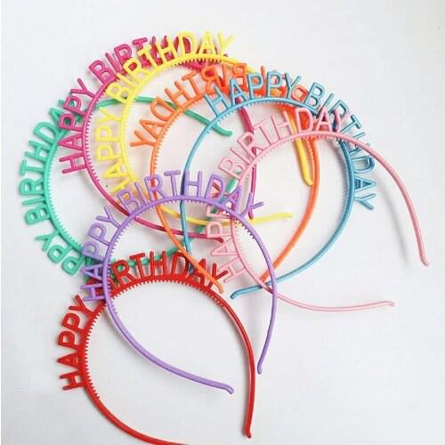 5pcs/lot Words Happy Birthday Hair Band Plastic Solid Color Birthday Party Decorations for Kids Alults Favors for Guests