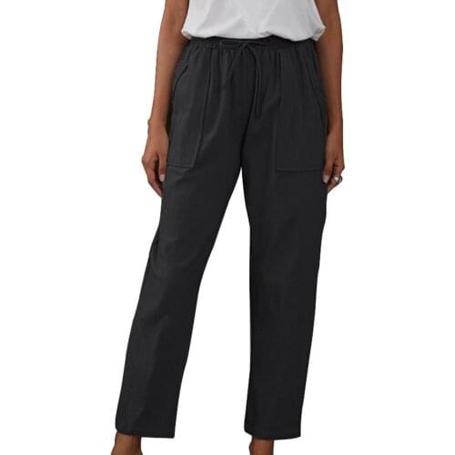 80% Dropshipping!Fashion womens trousers elastic waist solid color casual drawstring pocket casual pants