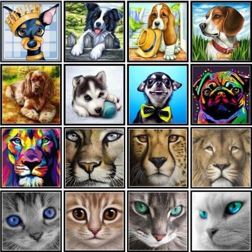 Muxun 5D Diy Full Circle Diamond Painting Painted Dog Cartoon Animal Cat Mosaic Embroidery Animal Lion Cross Embroidery Rp204