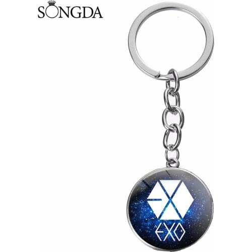 Harajuku KPOP EXO icon Keychain Blue Starry Sky EXO Pattern Key Ring Chain Star idol Peripheral Jewelry Key Accessories