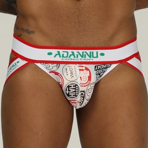 2020 ADANNU Brand Men Sexy Gay Jockstrap Thongs Mens milk silk G-Strings Male Underwear U Pouch Penis Breathable printing AD302