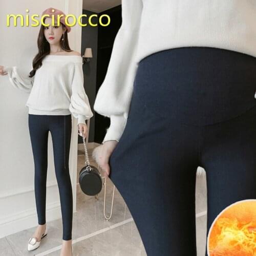 Maternity Pants Pregnant Womens Trousers Warm Big Elastic Winter Pencil Pregnant Pants Velvet Trousers Black Comfortable
