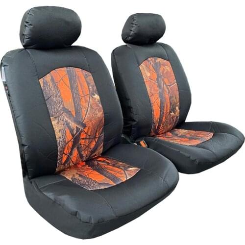 Orange Camo Seat Covers For Trucks Cars SUV, Black Camouflage Canvas Front Set Auto Protector, Airbag Safe Universal Easy Fit