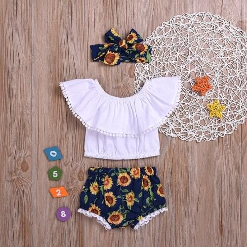 2020 TALLOLY childrens clothing summer new girls suit one-shoulder top lace print shorts three-piece suit